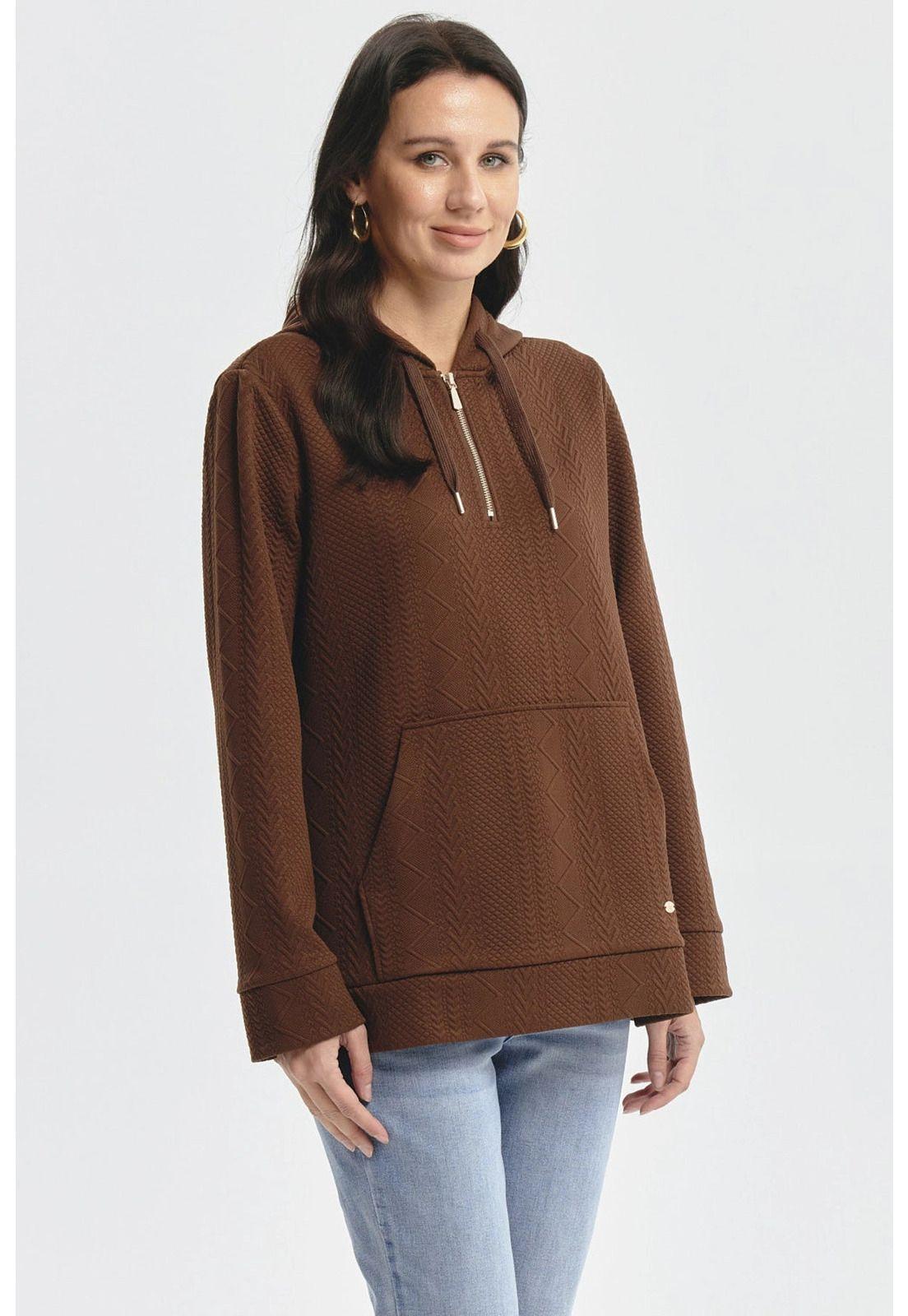 Polerón Mujer Canguro Textura Café-1