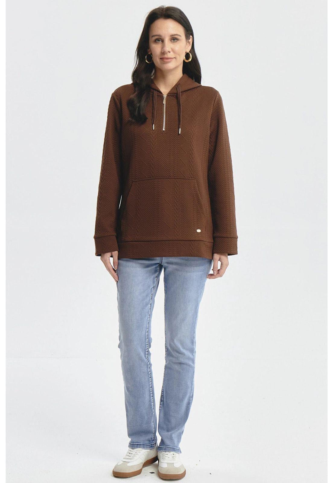 Polerón Mujer Canguro Textura Café-3