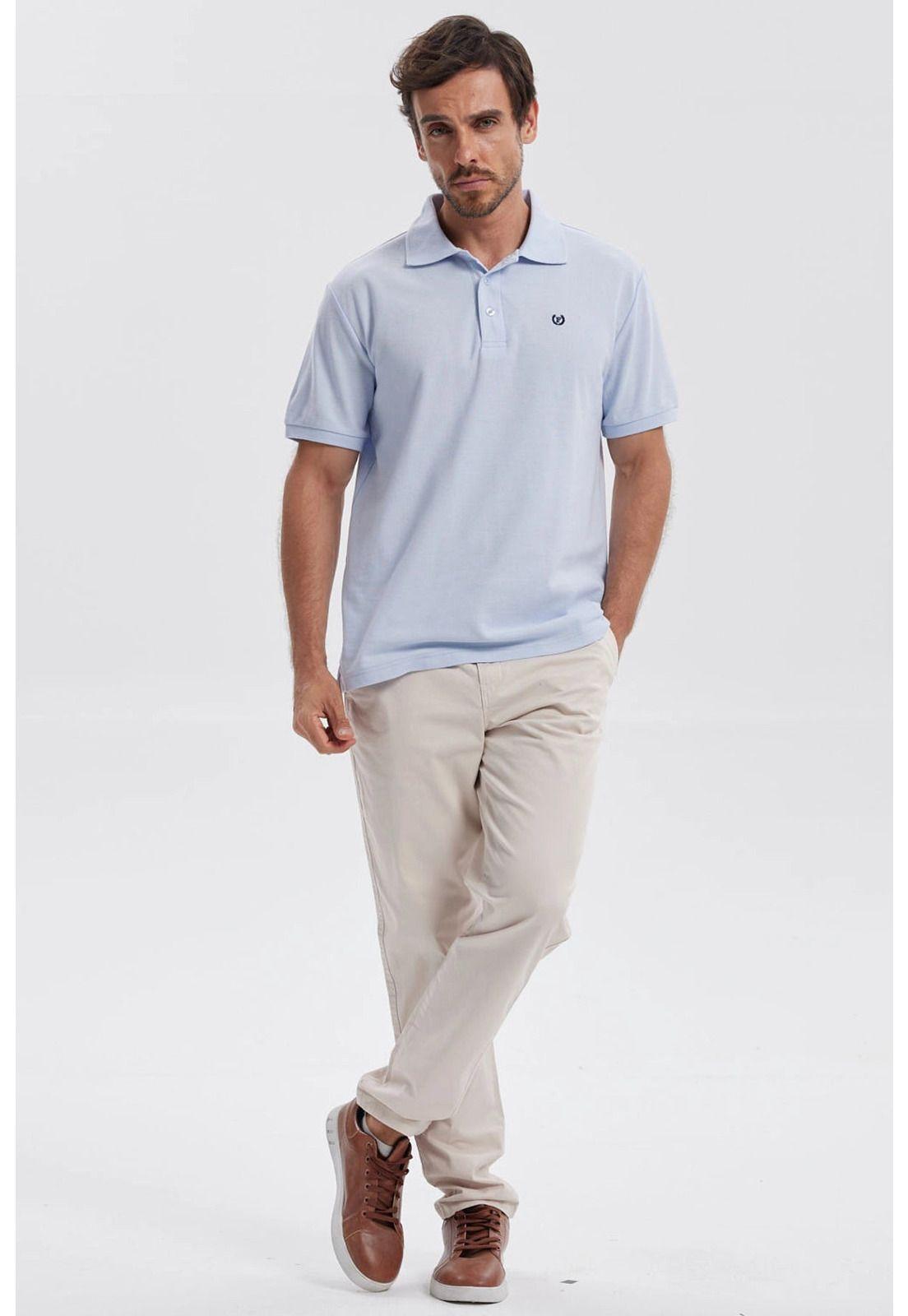 Polera Hombre Piqué Básica Lisa Celeste - lV-3