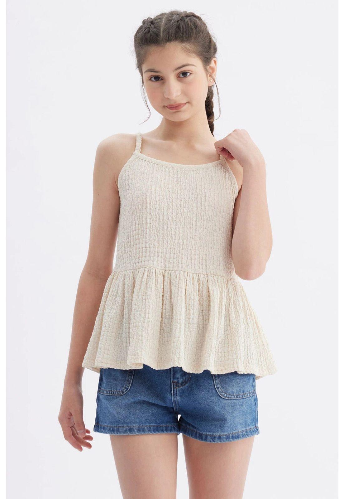 Polera Peto Niña Textura Beige-0