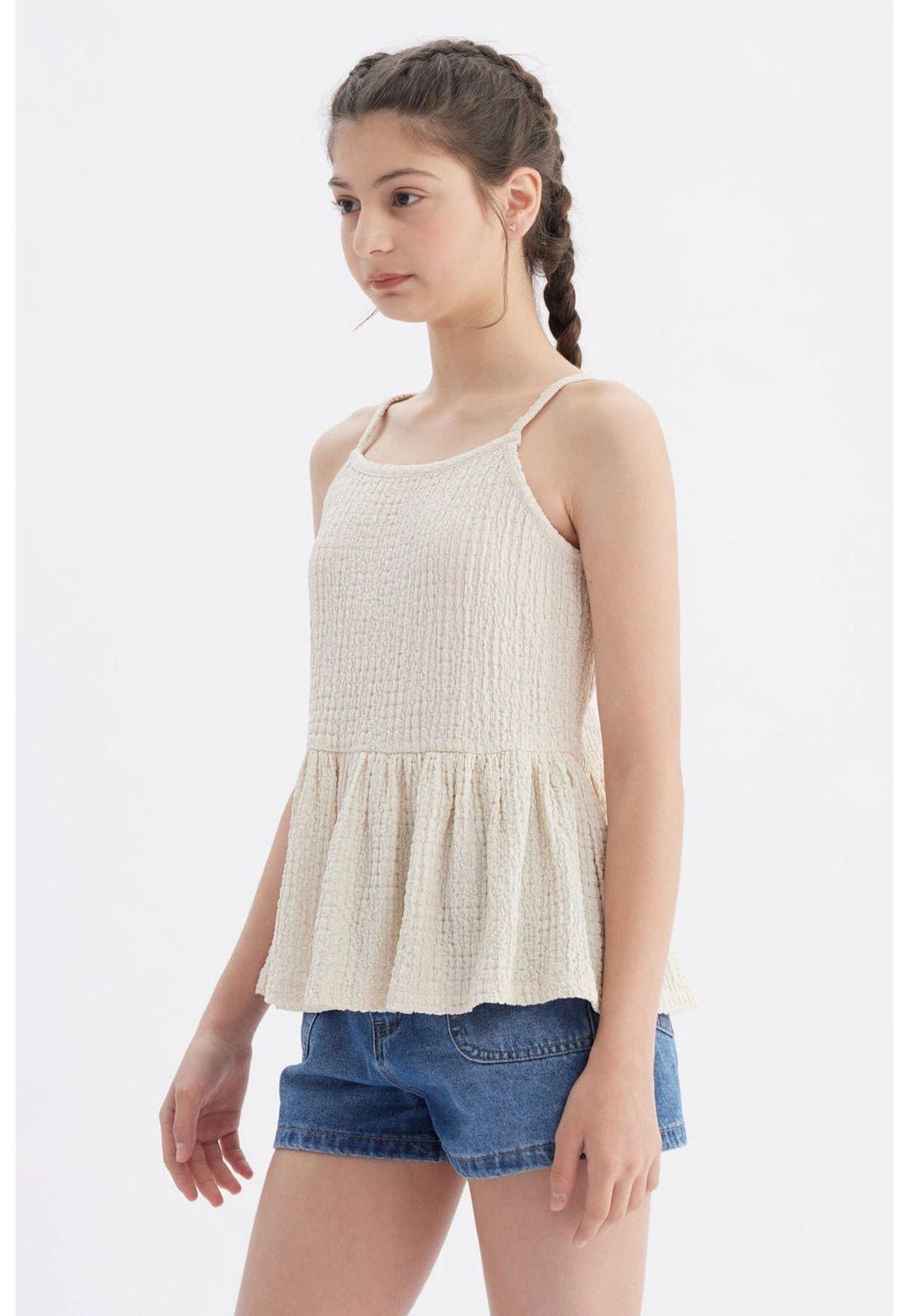 Polera Peto Niña Textura Beige-1