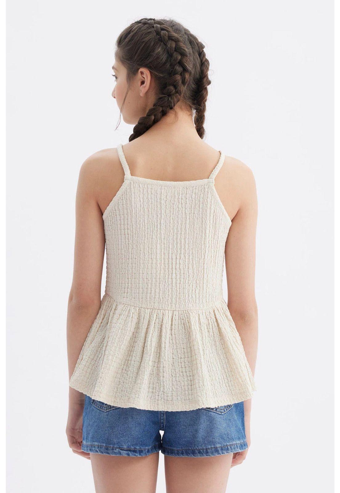 Polera Peto Niña Textura Beige-2