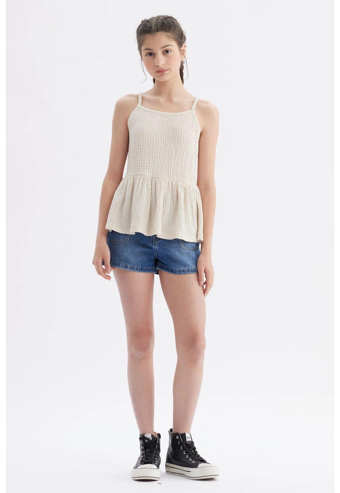 Polera Peto Niña Textura Beige-3