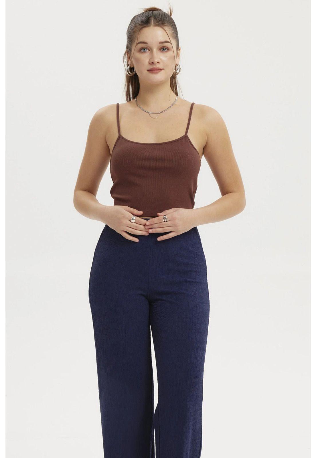Polera Peto Mujer Crop Rib Café-0