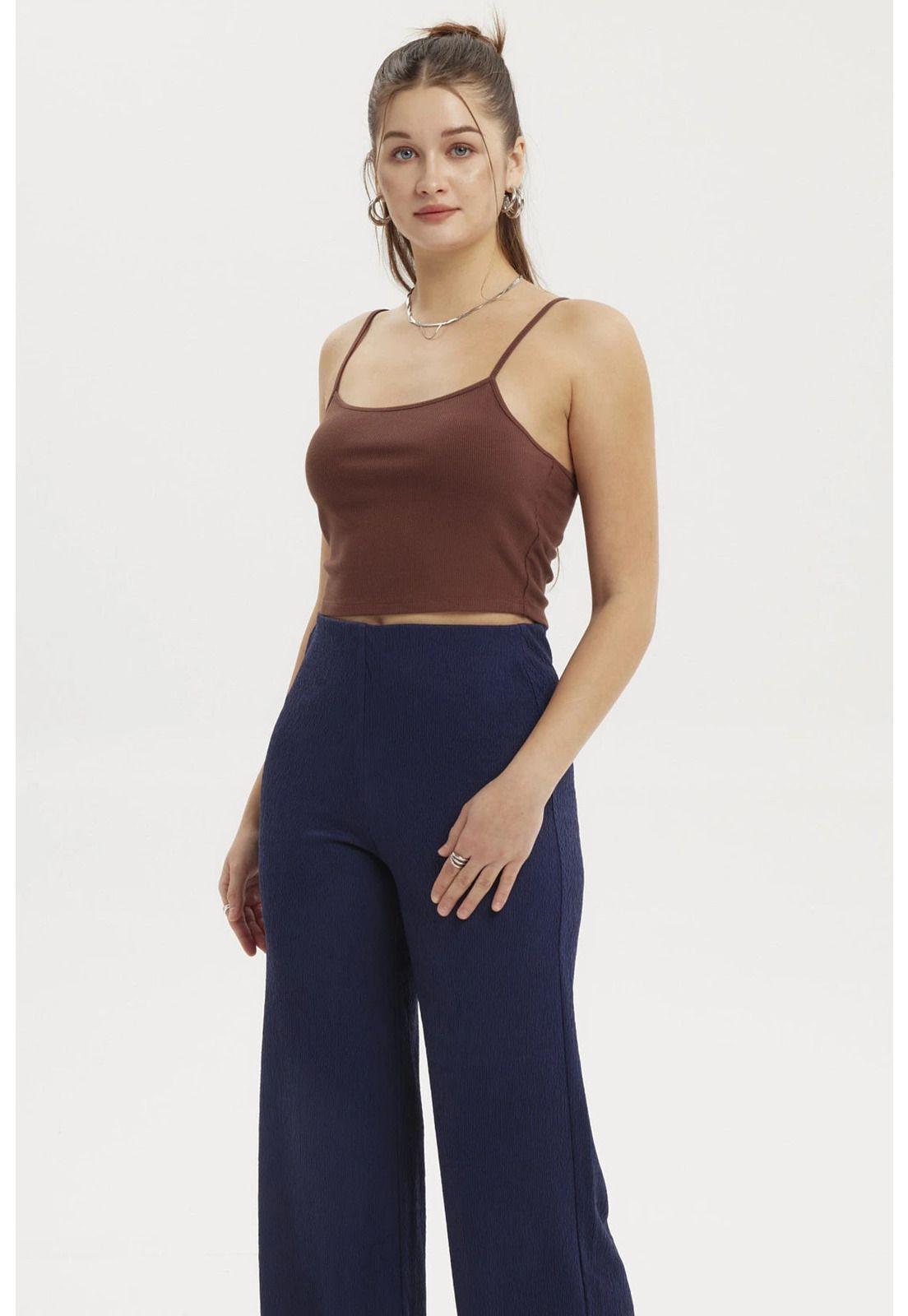 Polera Peto Mujer Crop Rib Café-1