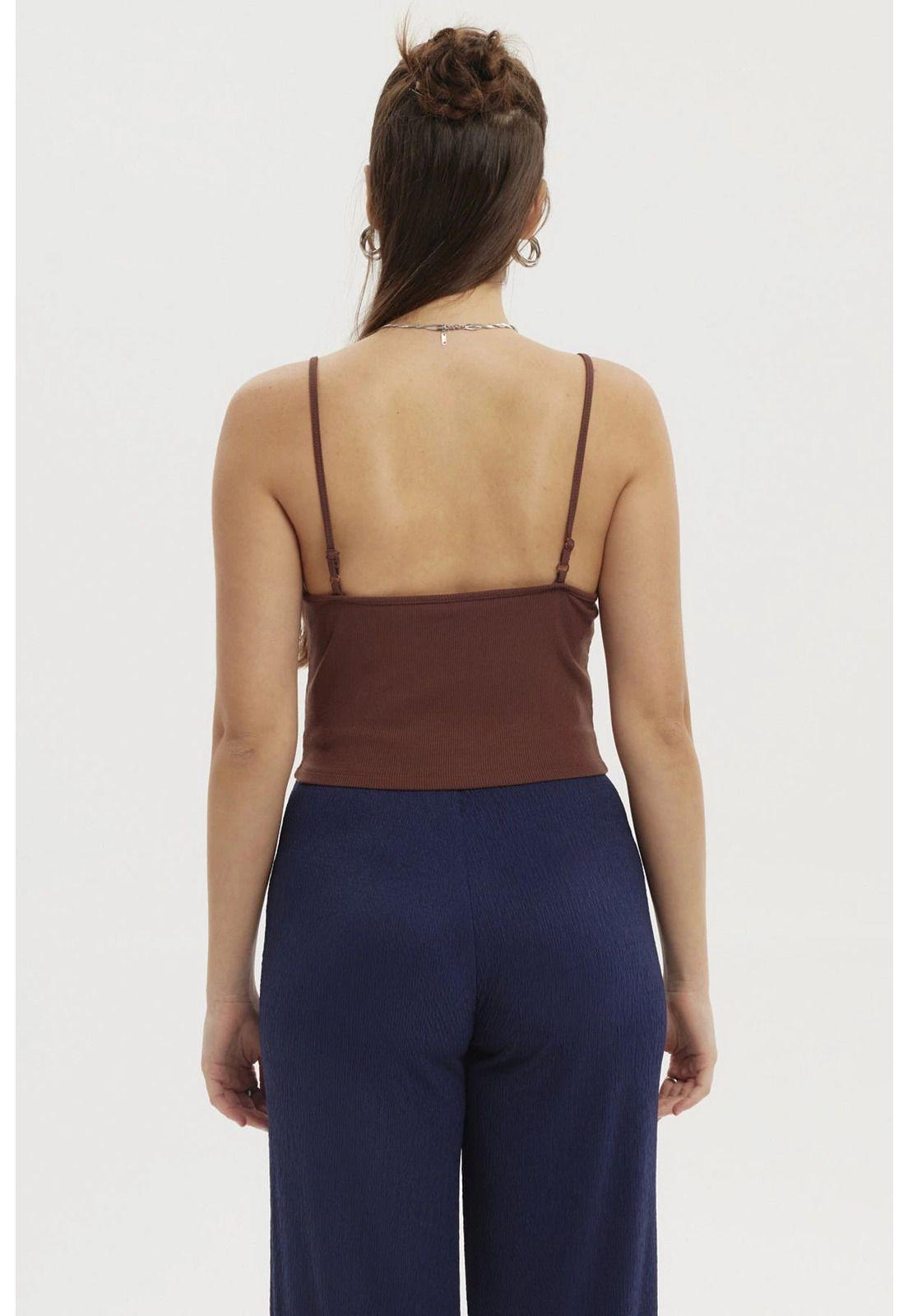 Polera Peto Mujer Crop Rib Café-2