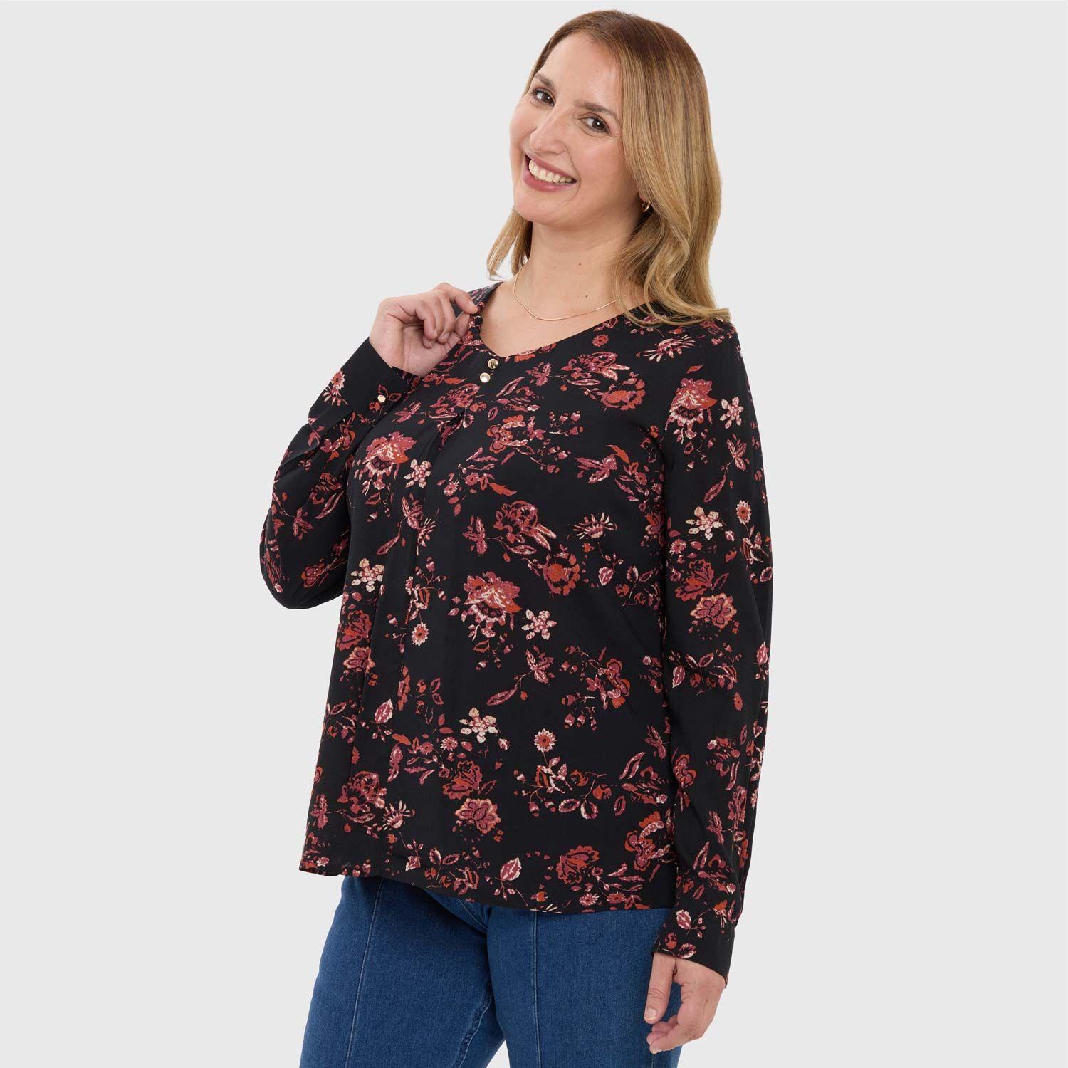 Blusa Mujer Pinza Pliegue Delantero Negro-1