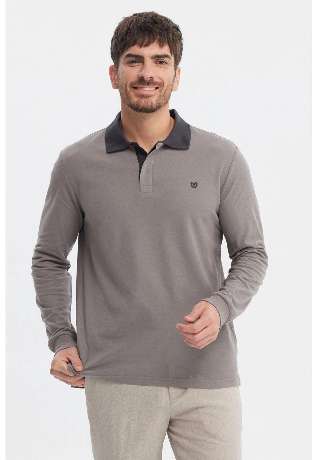 Polera Hombre Cuello Contraste Gris - ll-0