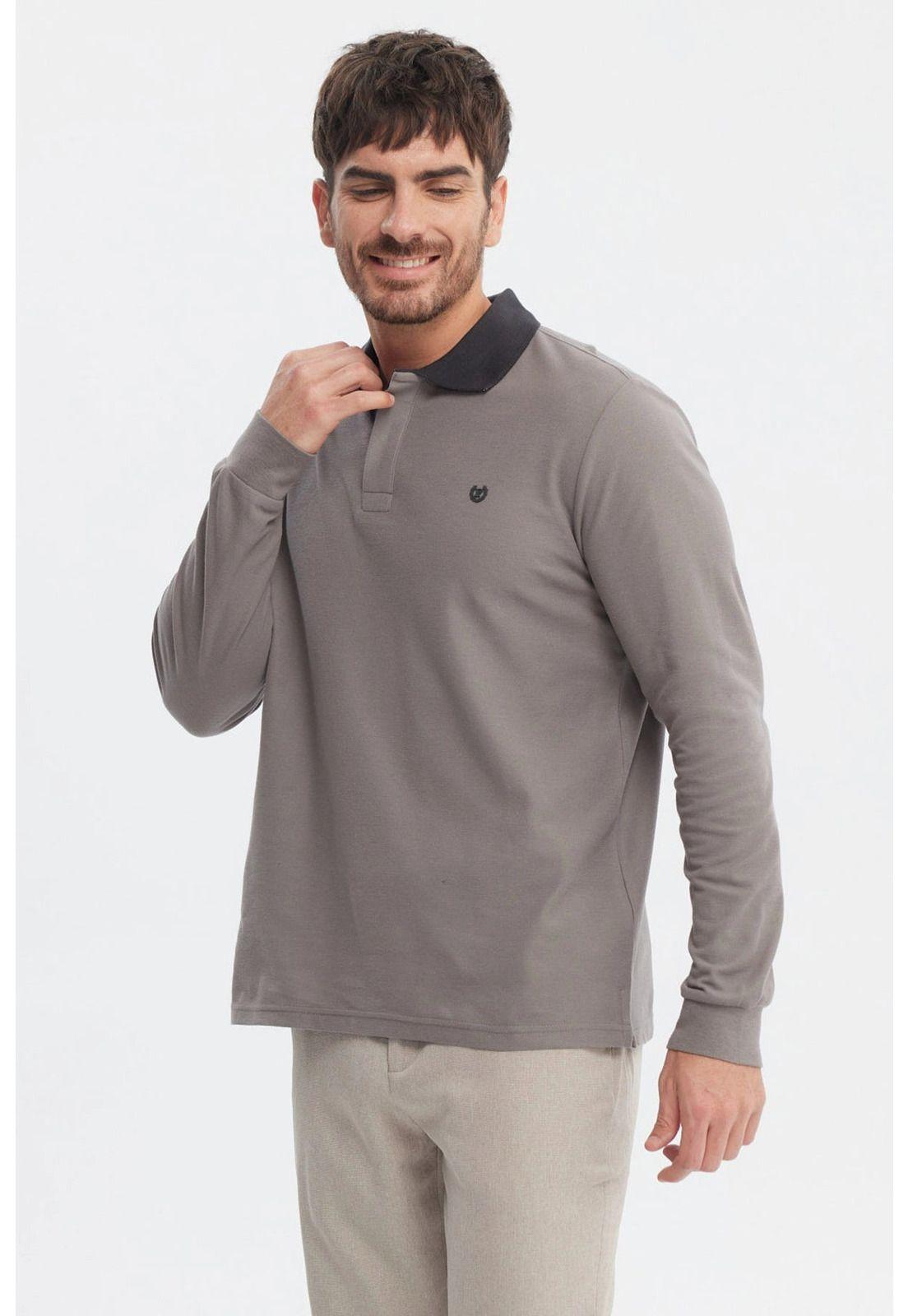 Polera Hombre Cuello Contraste Gris - ll-1