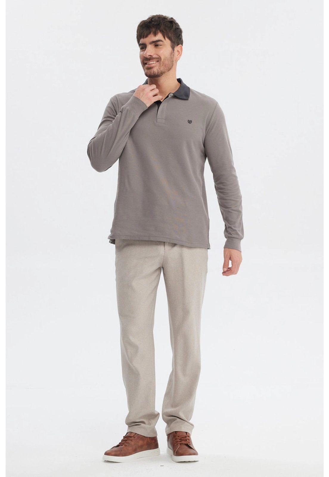 Polera Hombre Cuello Contraste Gris - ll-3