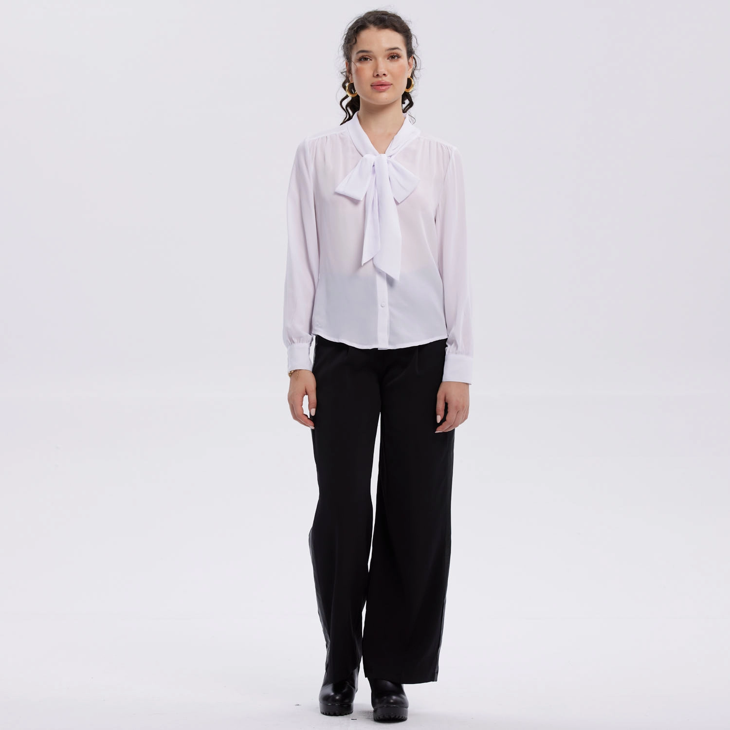 Blusa Mujer Abotonada Lisa Aplicación Blanco-0