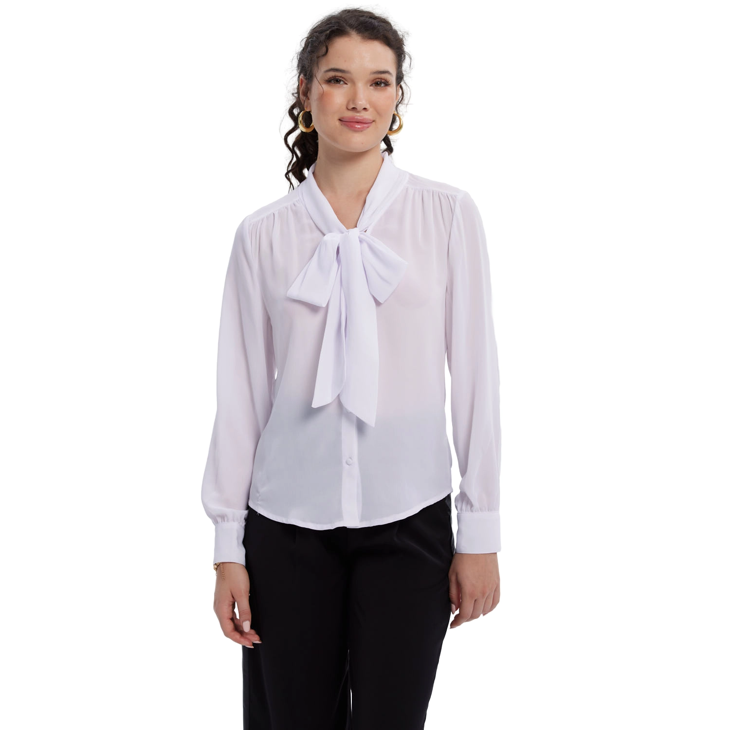 Blusa Mujer Abotonada Lisa Aplicación Blanco-1