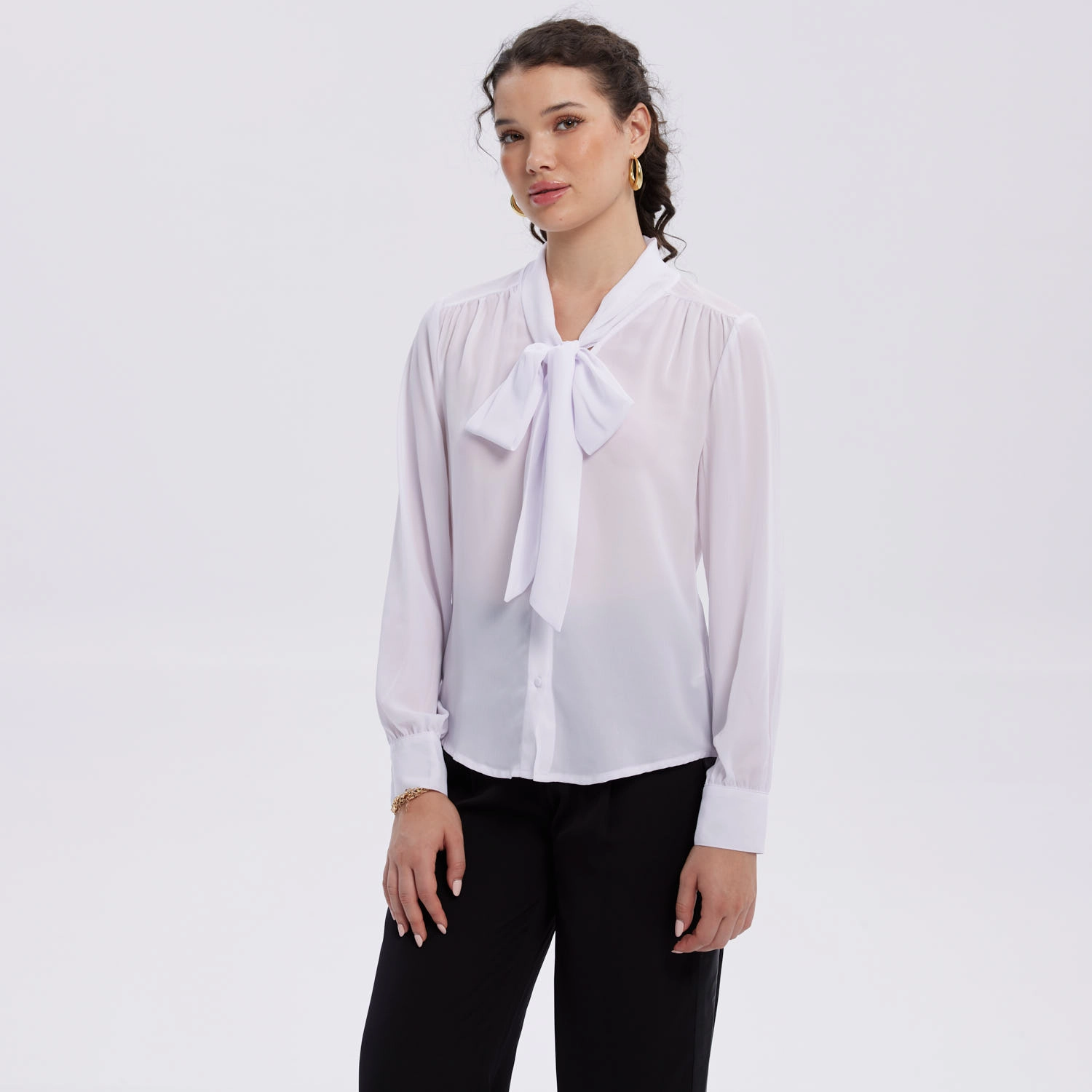 Blusa Mujer Abotonada Lisa Aplicación Blanco-3