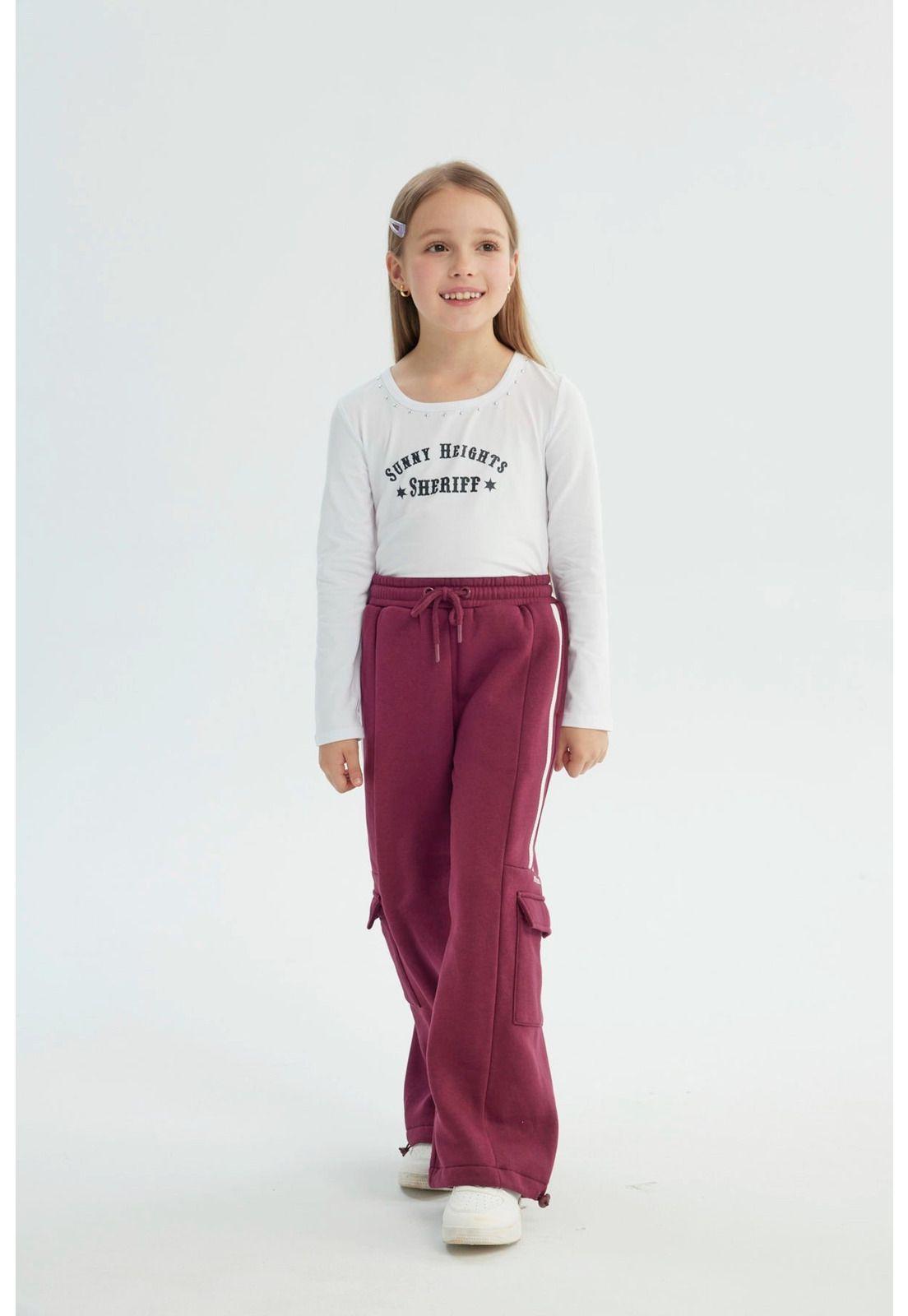 Pantalón Buzo Niña Wide Leg Burdeo - lll-3