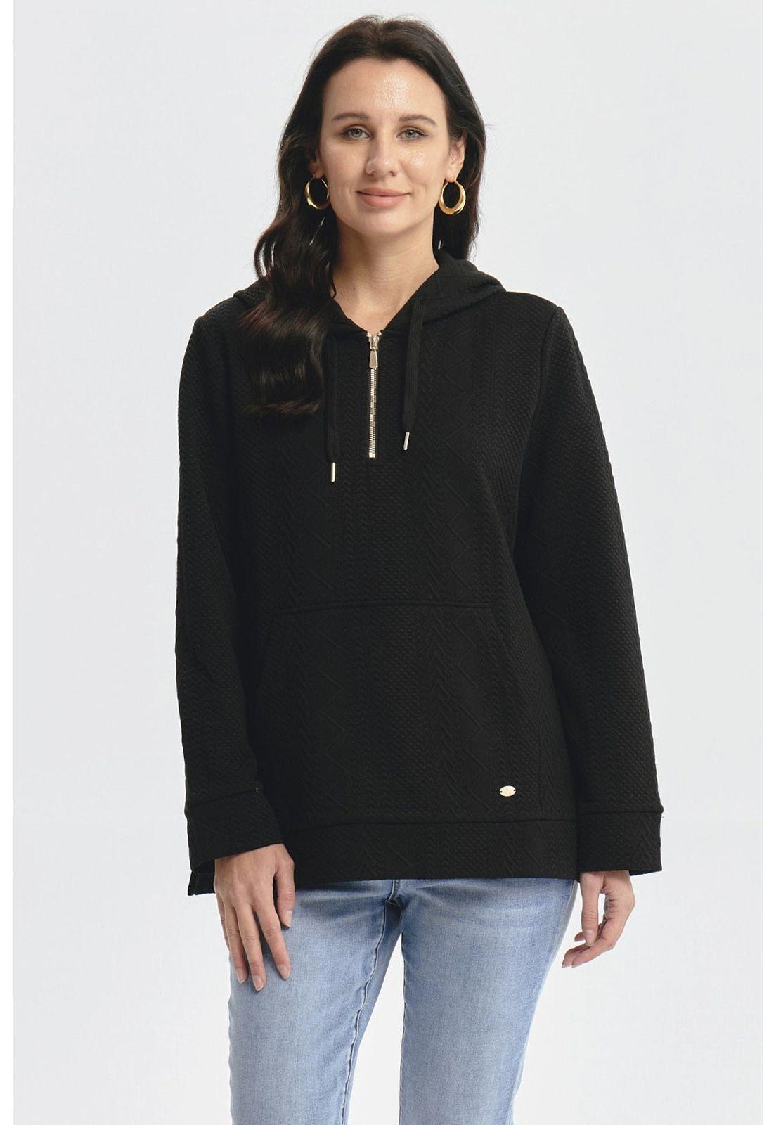 Polerón Mujer Canguro Textura Negro-0