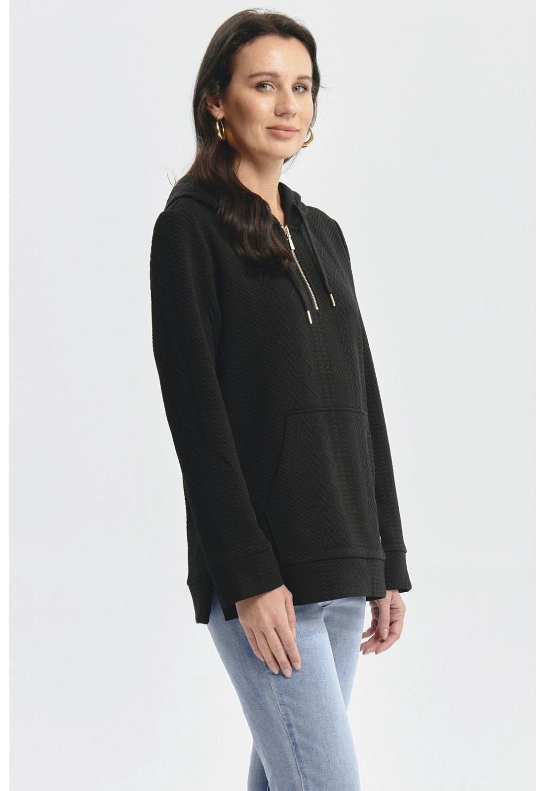 Polerón Mujer Canguro Textura Negro-1