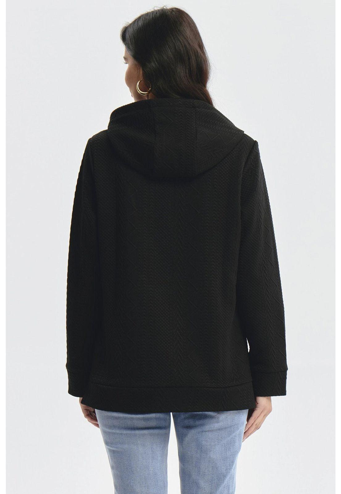 Polerón Mujer Canguro Textura Negro-2