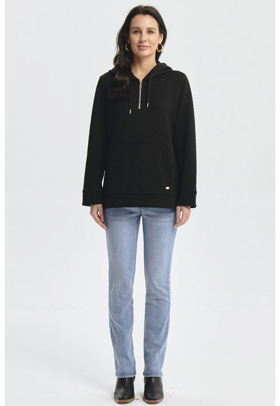 Polerón Mujer Canguro Textura Negro-3