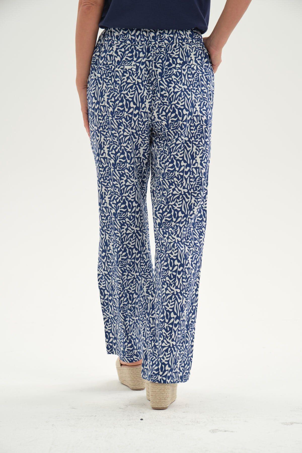 Pantalón Mujer Lino Pretina Elasticada Azul-2