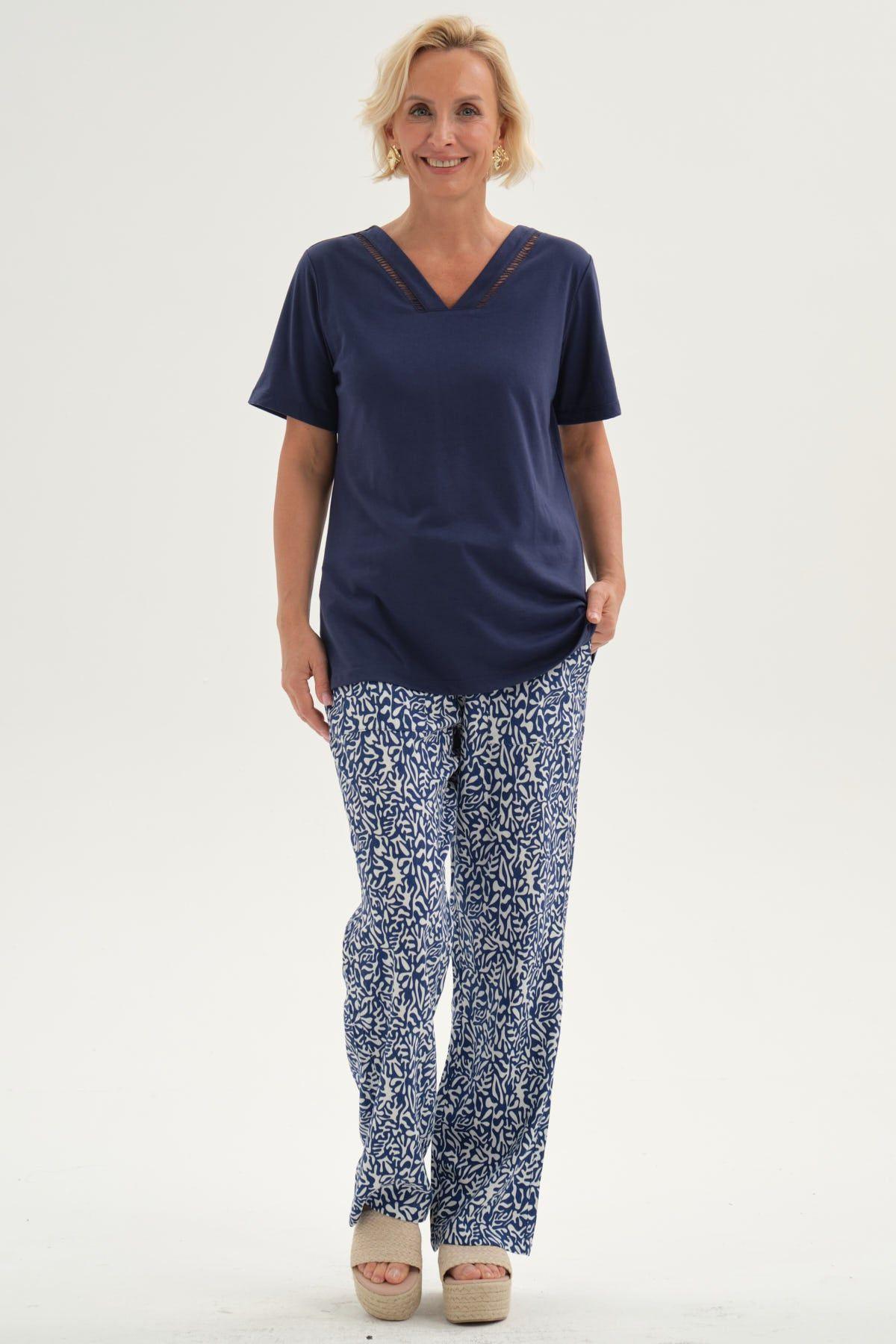 Pantalón Mujer Lino Pretina Elasticada Azul-3