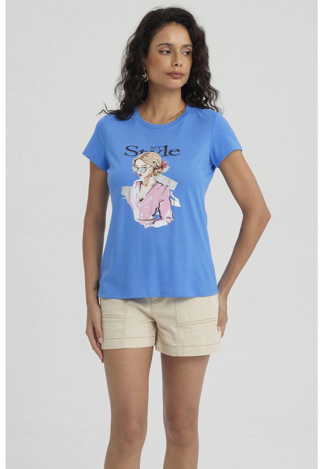 Polera Mujer Print Mujeres Con Aplicación Azulino-0