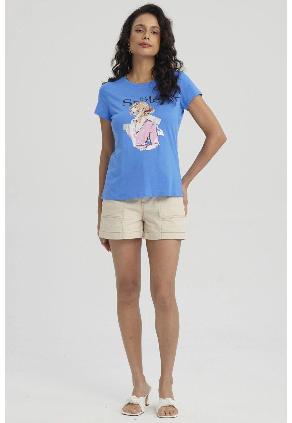 Polera Mujer Print Mujeres Con Aplicación Azulino-1