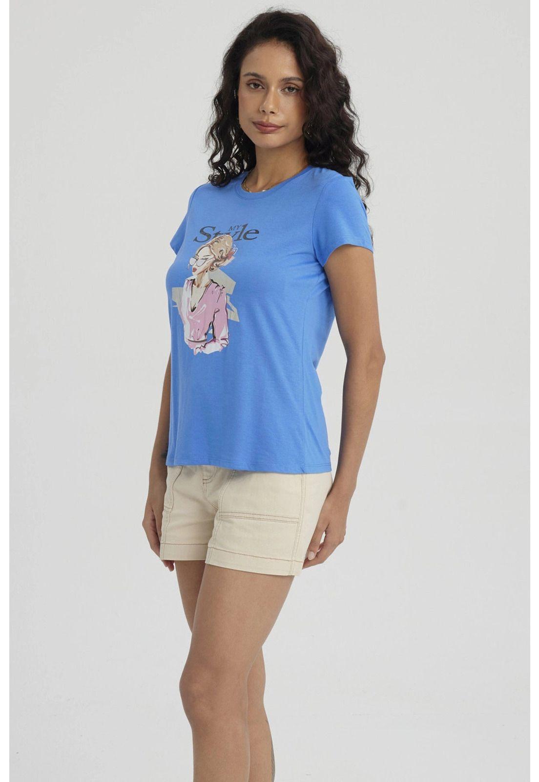 Polera Mujer Print Mujeres Con Aplicación Azulino-5