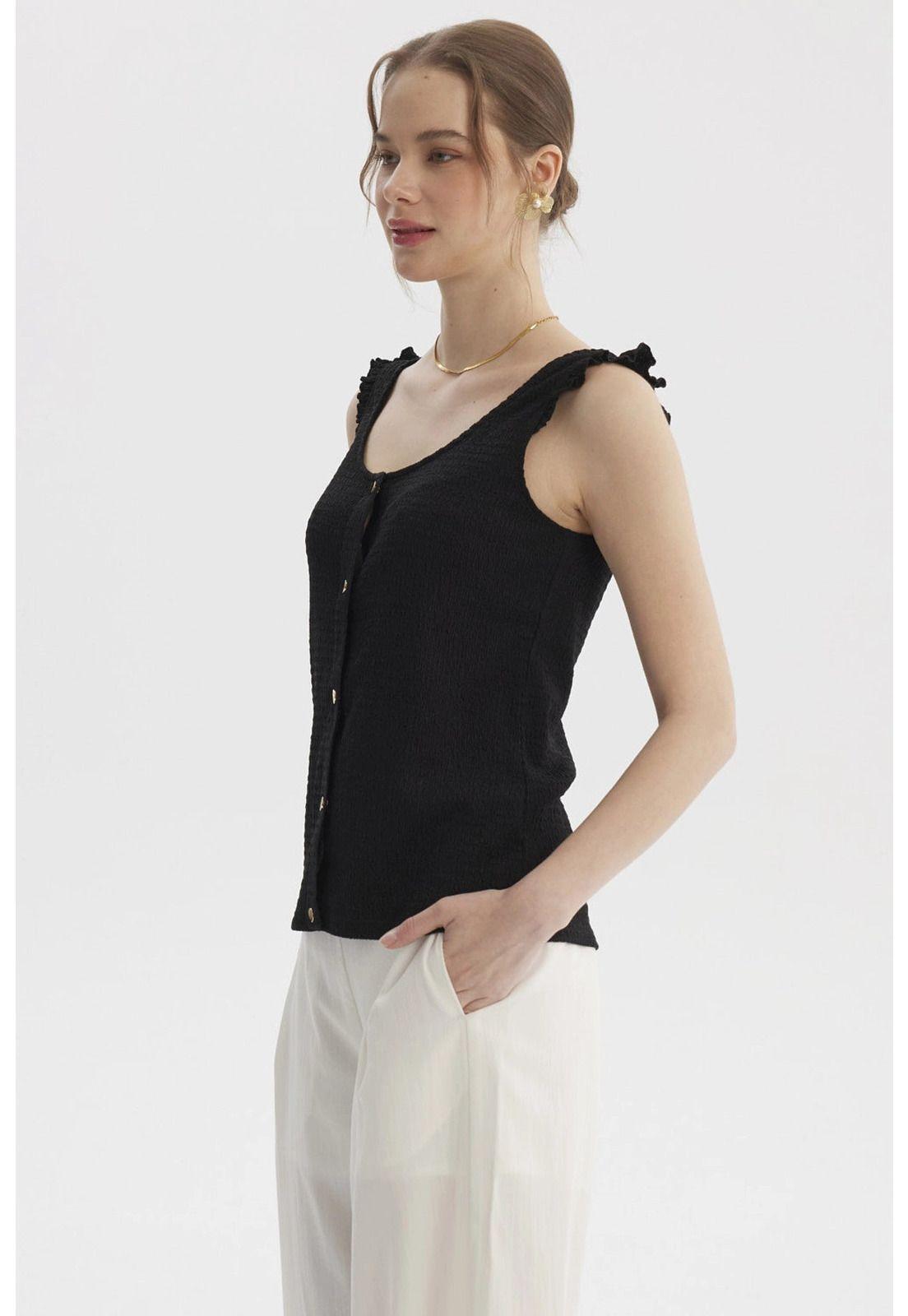 Polera Mujer Vuelo Abotonado Negro-1
