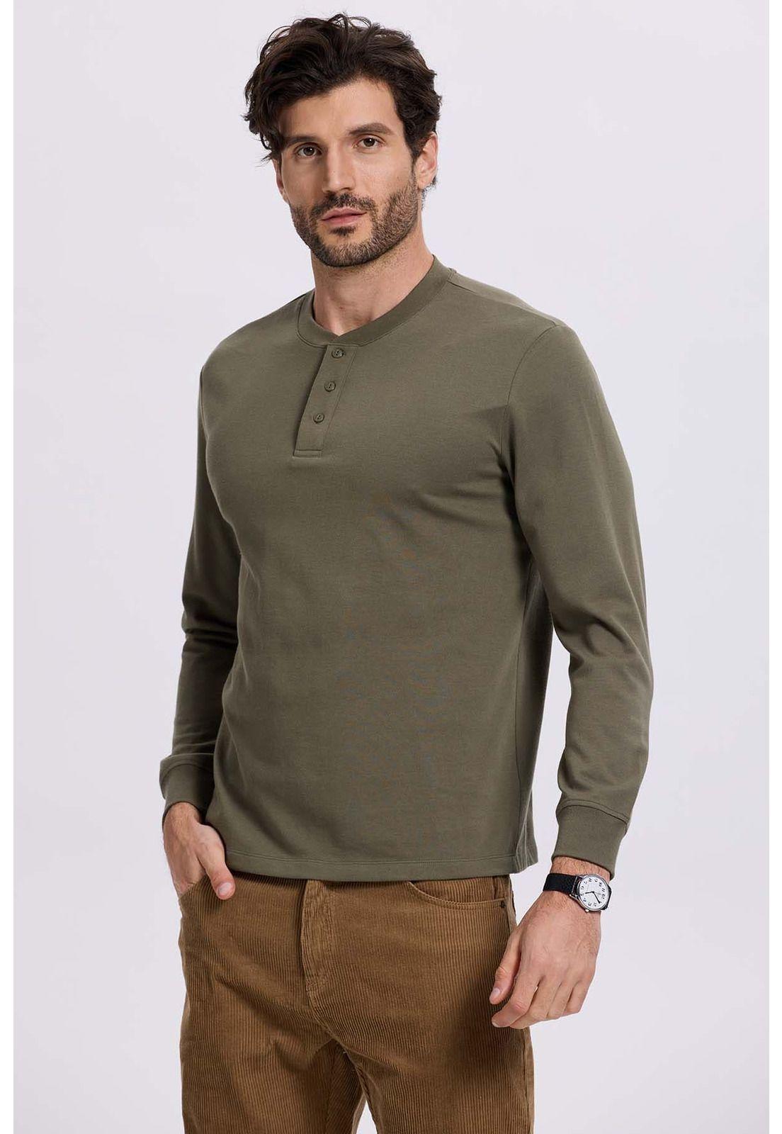 Polera Hombre Tres Botones Verde-1