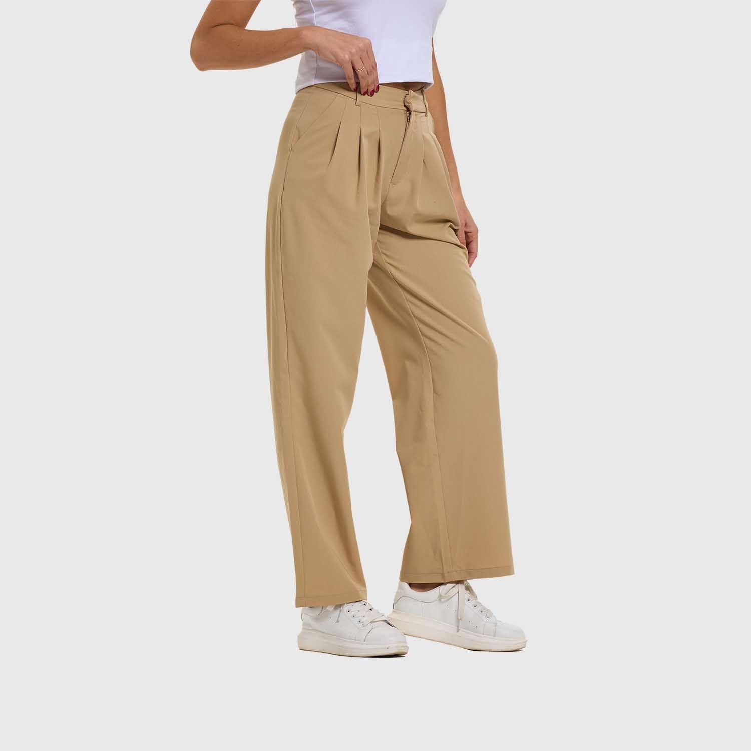 Pantalón Mujer Sastre Pinzas Triple Beige Oscuro Fsp-1