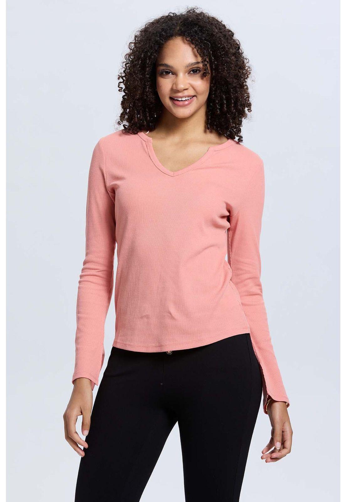 Polera Mujer Rib Lisa Coral-0