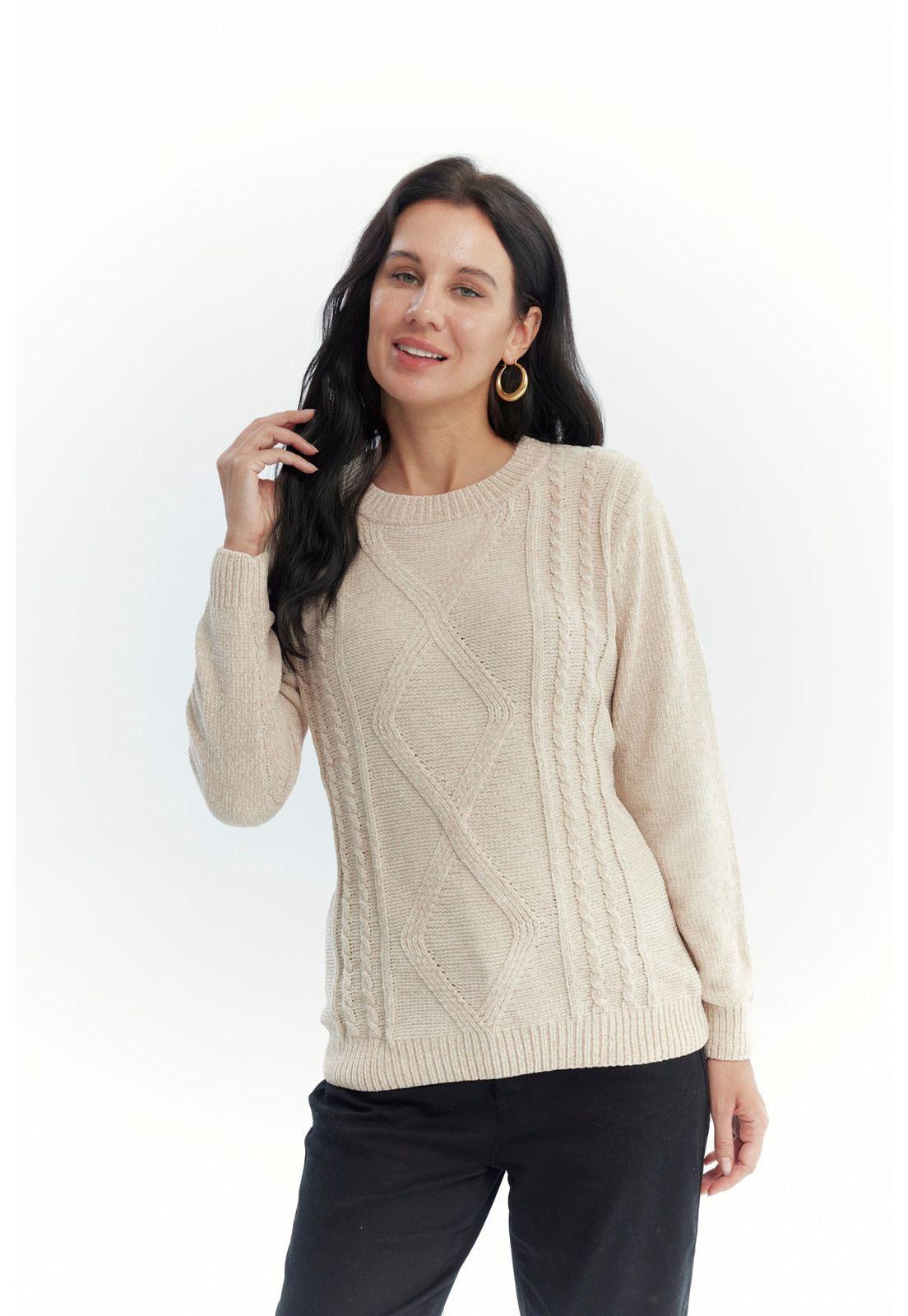 Sweater Mujer Chenille Beige Oscuro-0