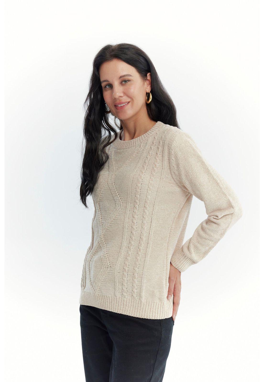Sweater Mujer Chenille Beige Oscuro-2
