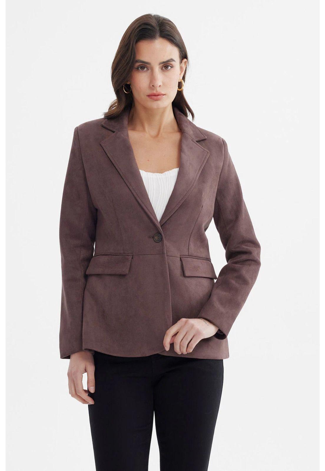 Blazer Mujer Botón Café-0