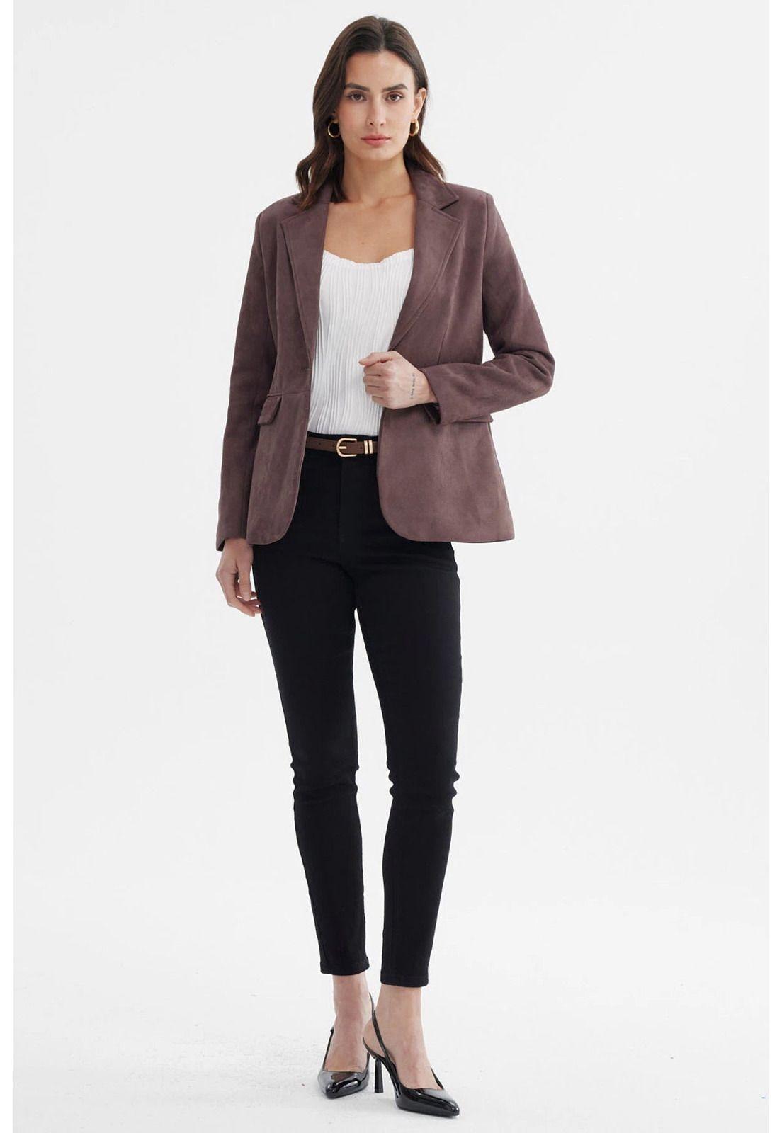 Blazer Mujer Botón Café-3