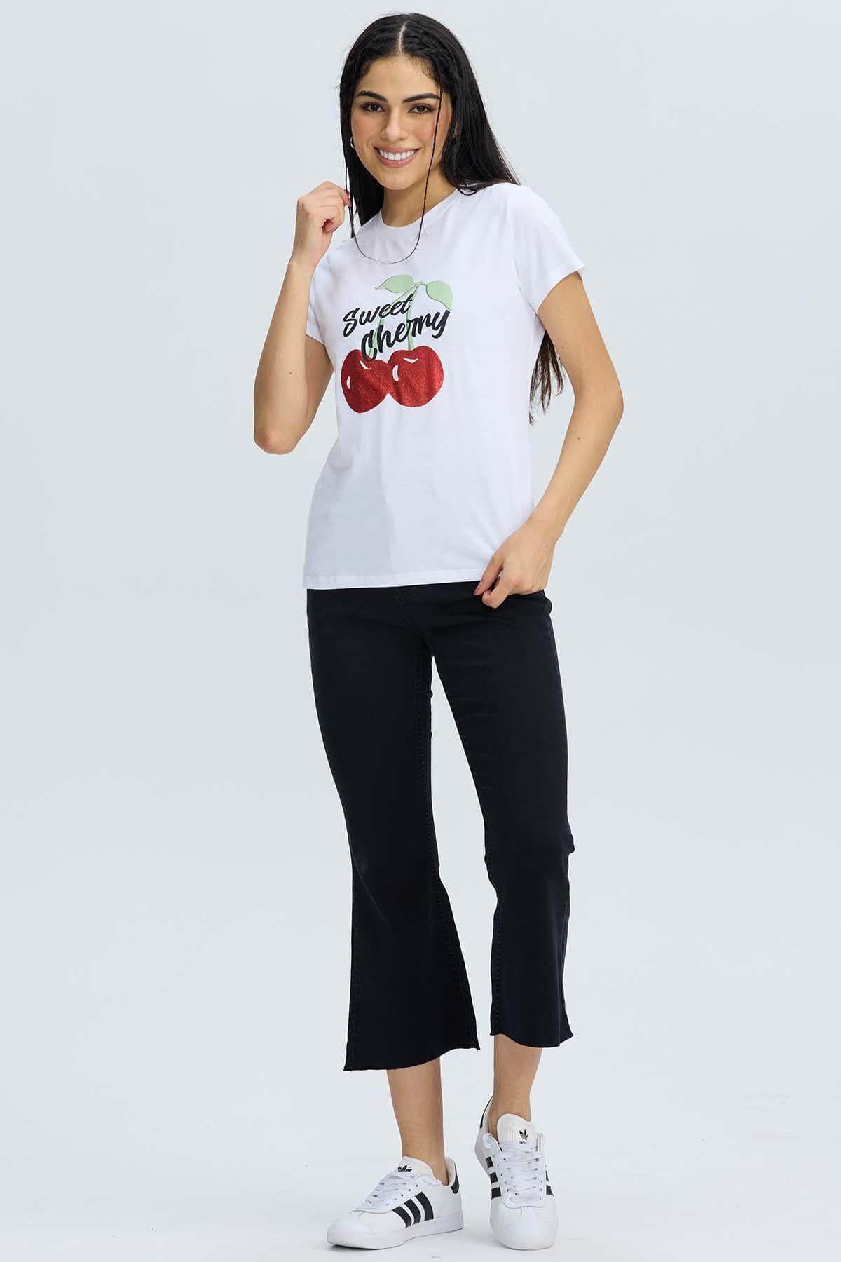 Polera Mujer Básica Print Blanco / Rojo-3