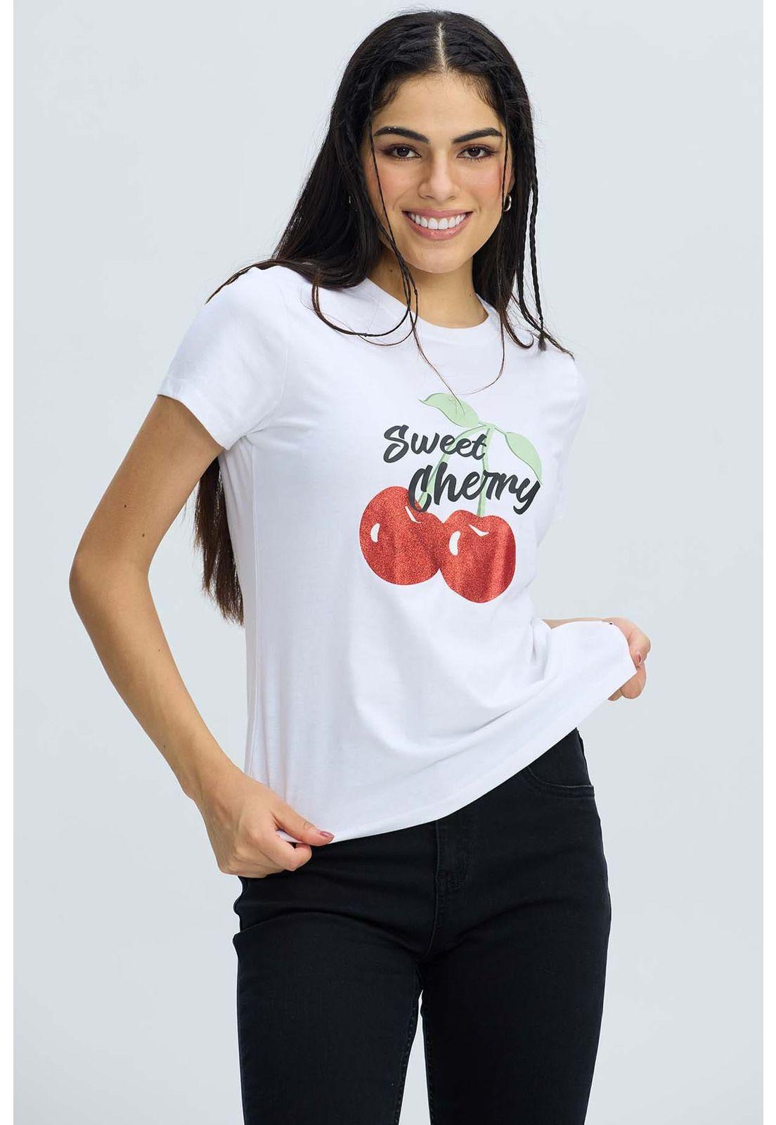 Polera Mujer Básica Print Blanco / Rojo-0