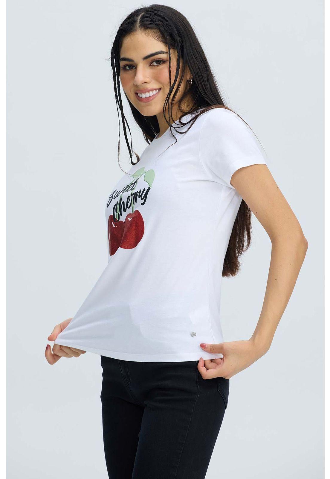 Polera Mujer Básica Print Blanco / Rojo-1