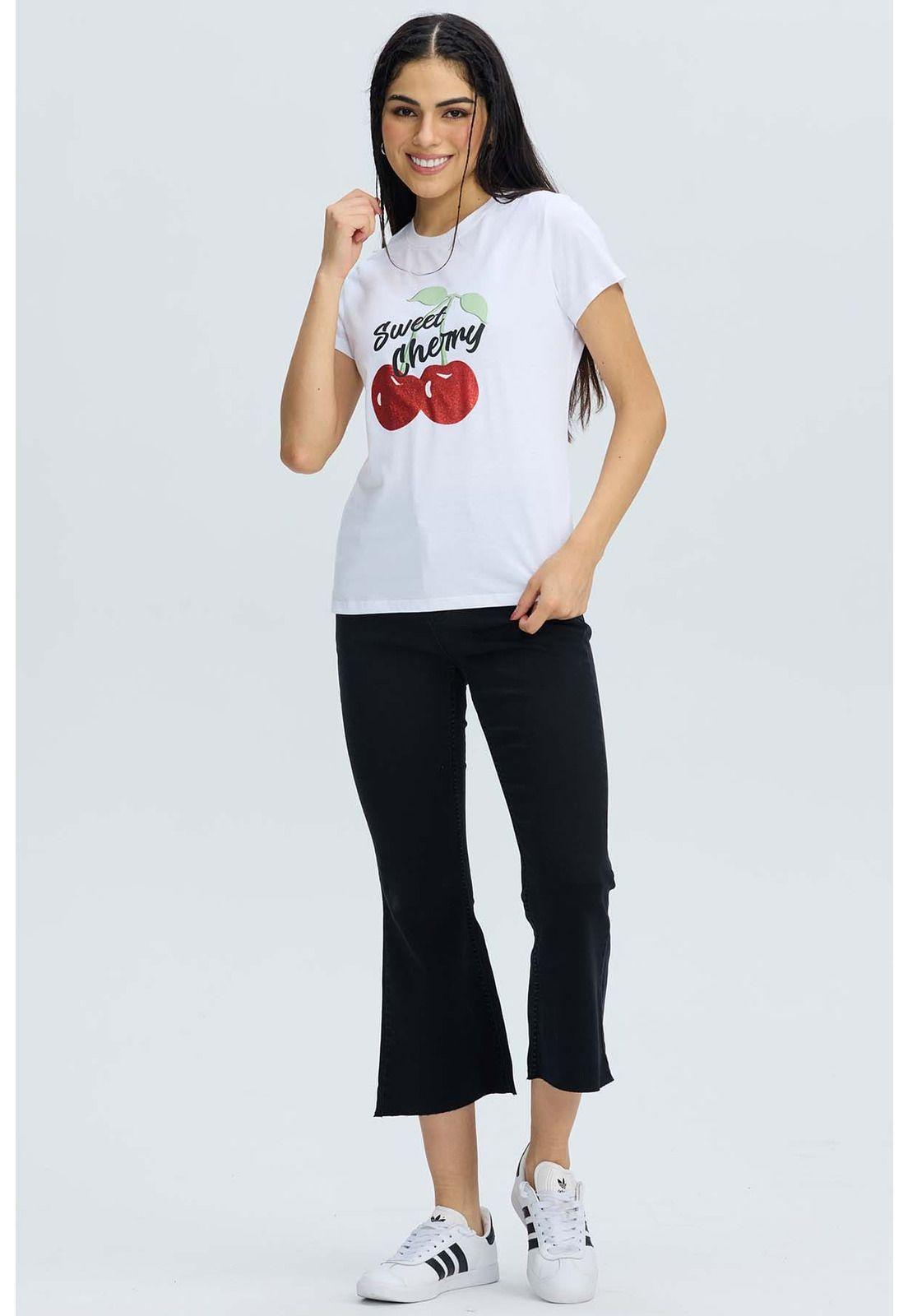 Polera Mujer Básica Print Blanco / Rojo-3