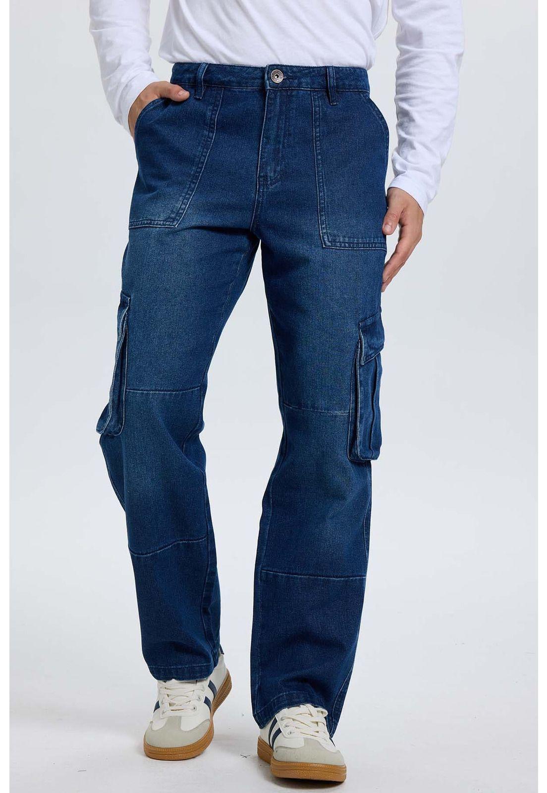 Jeans Hombre Cargo Carpintero Azul-0