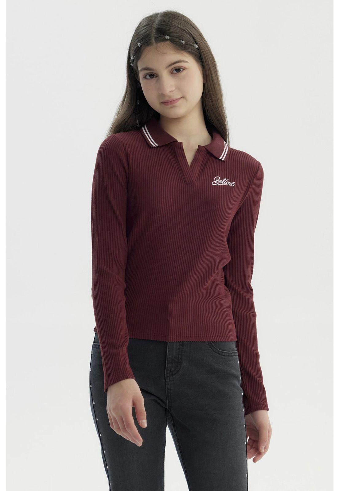 Polera Niña Escote En V Burdeo-0