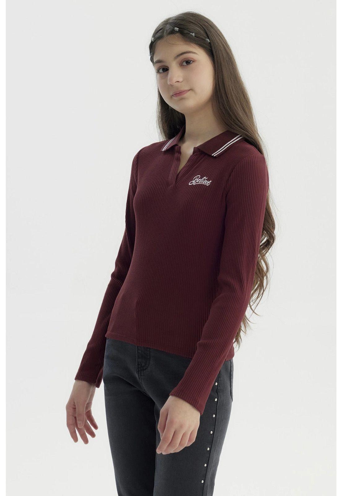 Polera Niña Escote En V Burdeo-1