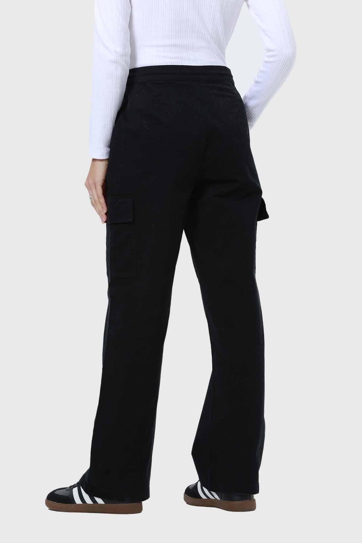 Pantalón Mujer Cargo Cordón Negro-1