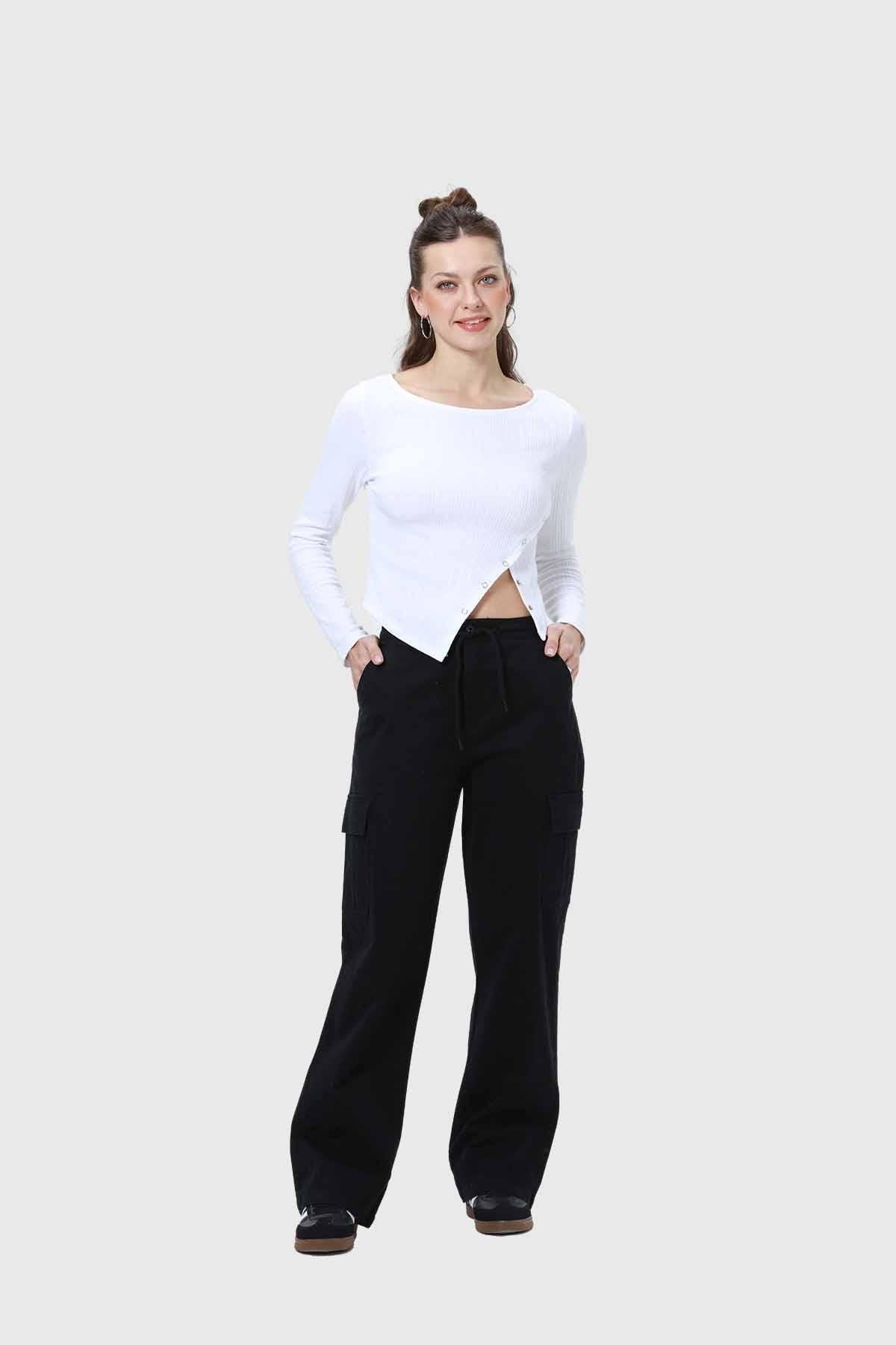 Pantalón Mujer Cargo Cordón Negro-2