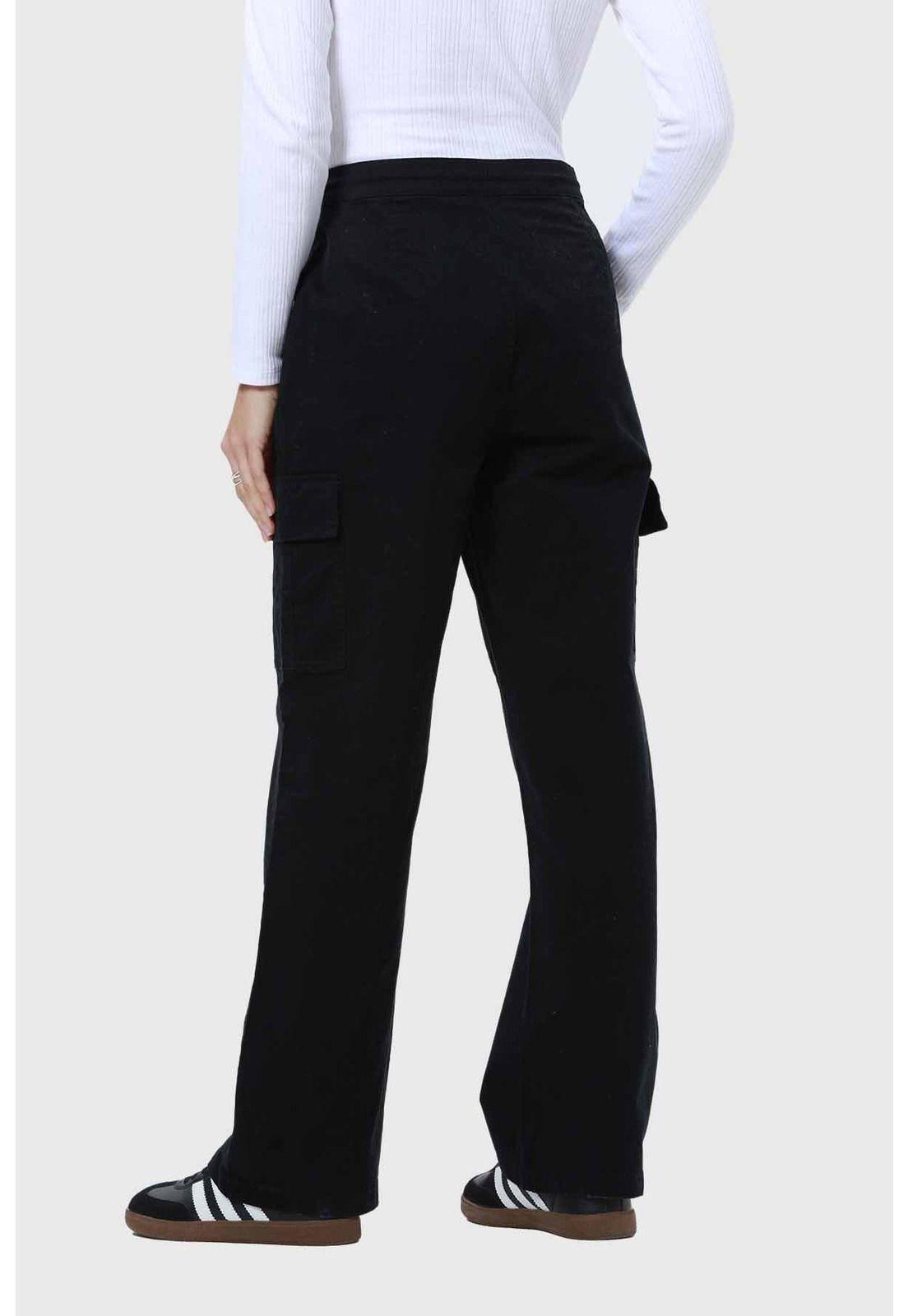 Pantalón Mujer Cargo Cordón Negro-2
