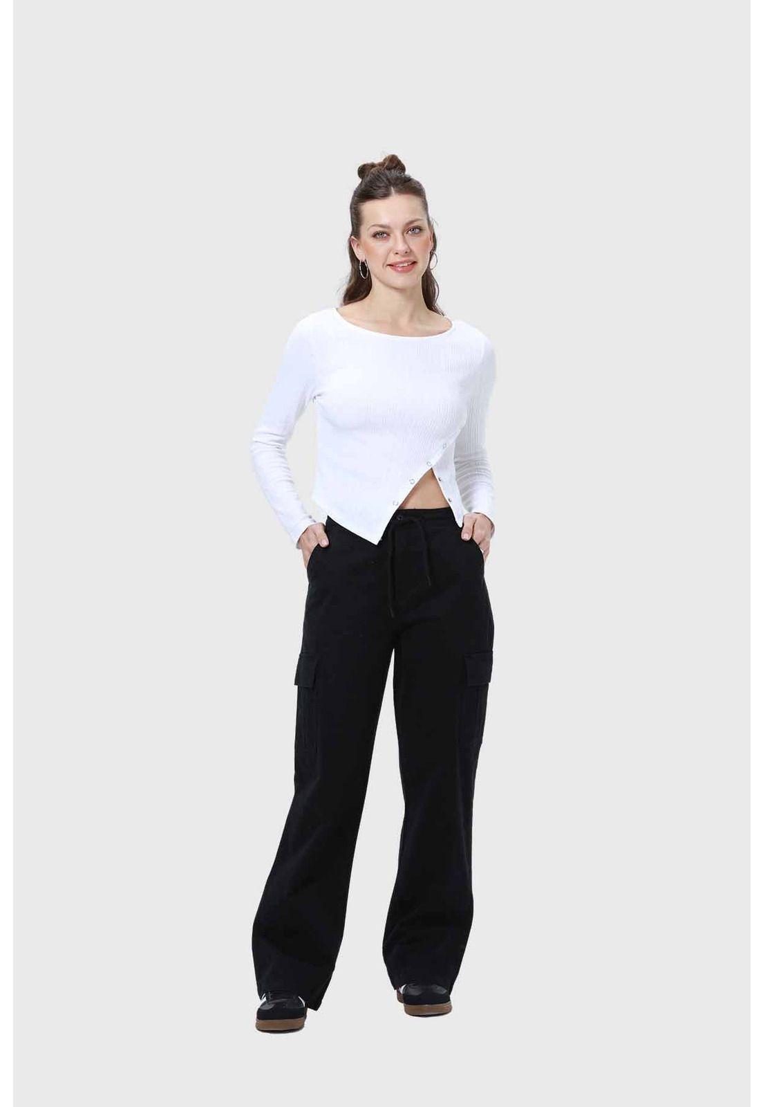 Pantalón Mujer Cargo Cordón Negro-3