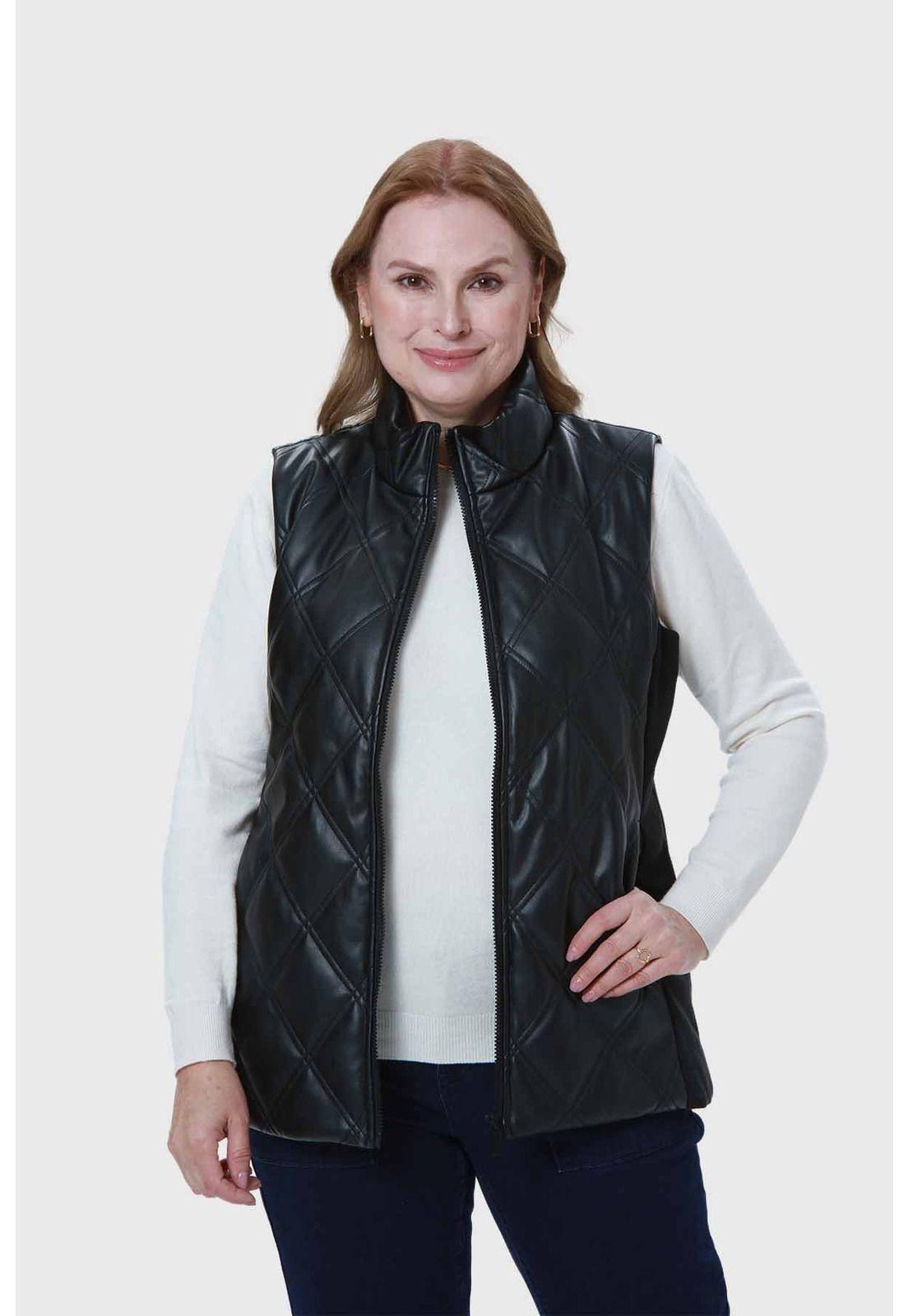 Chaqueta Mujer Efecto Cuero Negro - VII-0