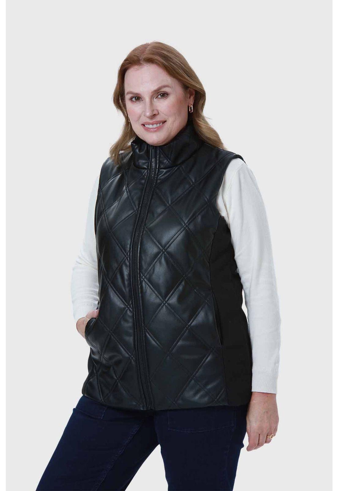 Chaqueta Mujer Efecto Cuero Negro - VII-1