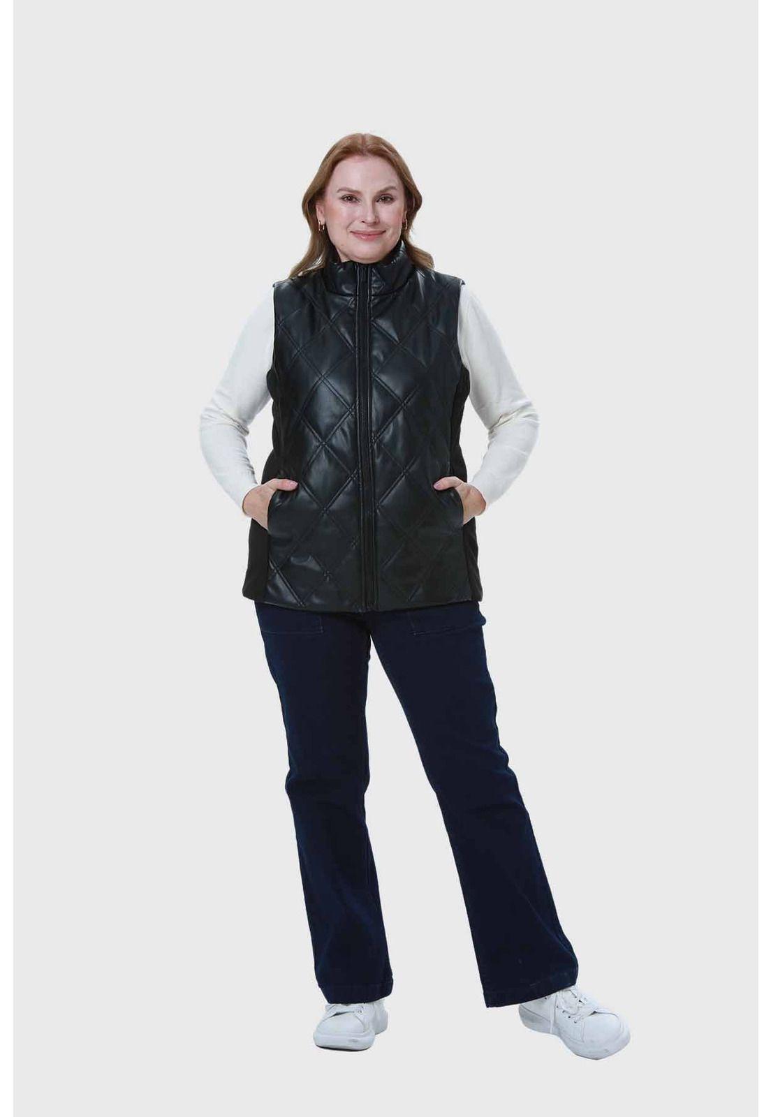 Chaqueta Mujer Efecto Cuero Negro - VII-3