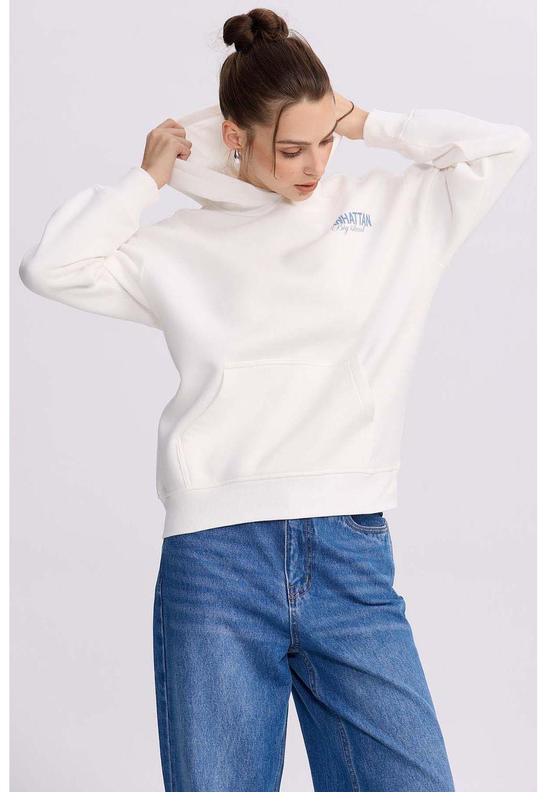 Polerón Mujer Canguro Print Crudo-0